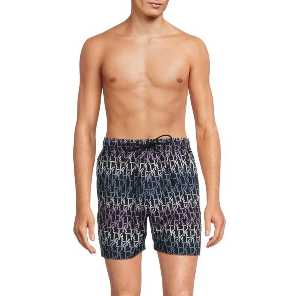 Karl Lagerfeld Paris Swim Trunks Men's 2XL Black Ombre Printed Stretch FTS983